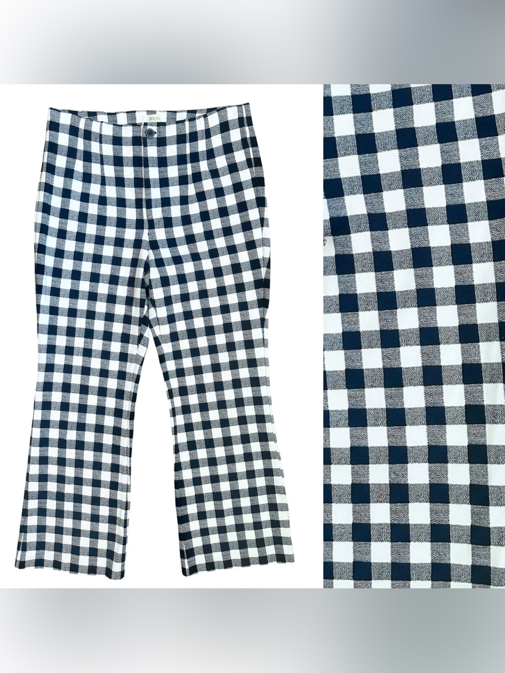 Anthropologie Maeve Black and White Gingham Mid Rise Kick Flare Pants Medium